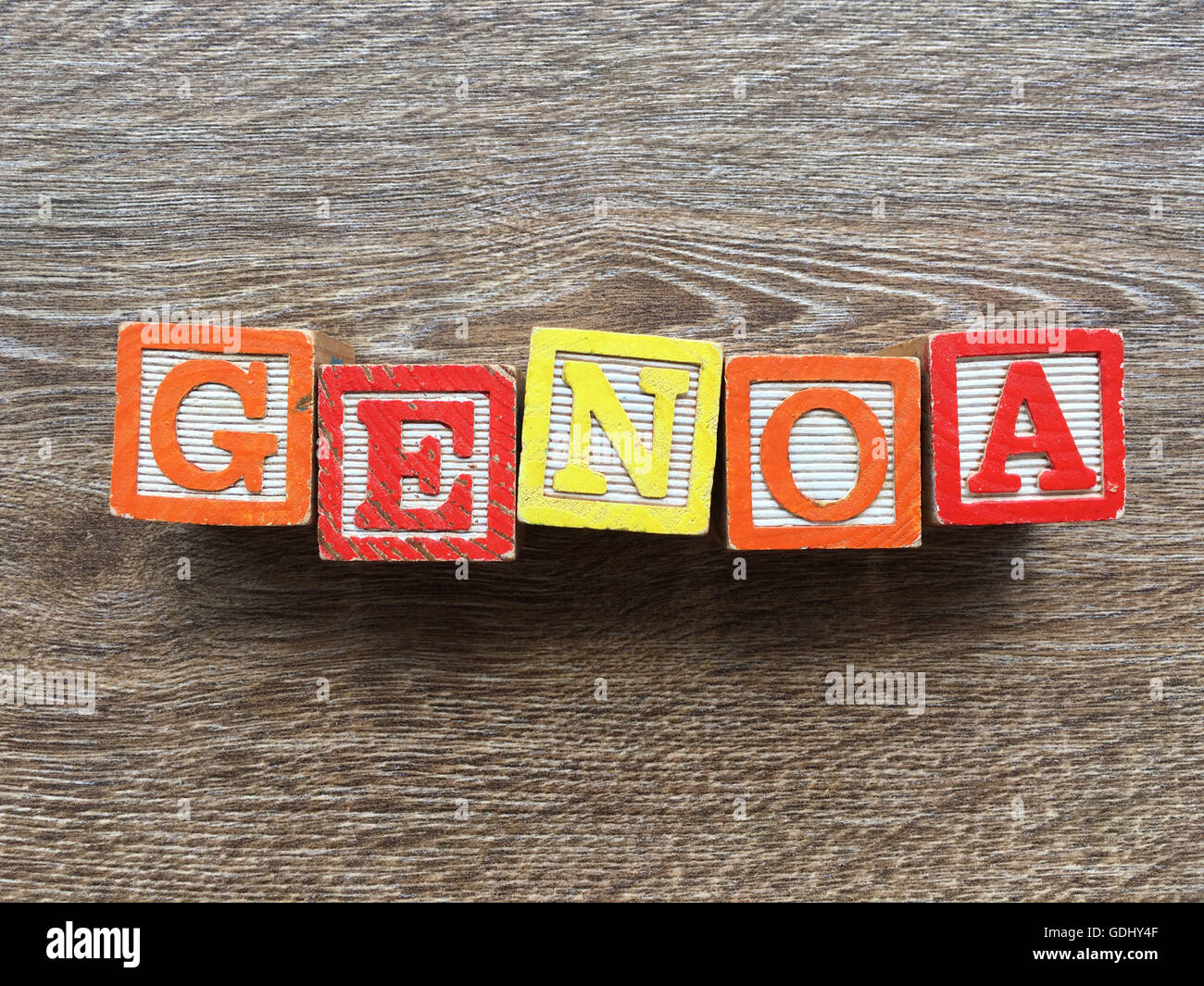 GENOA city written with wood block letter toys Stock Photo - Alamy