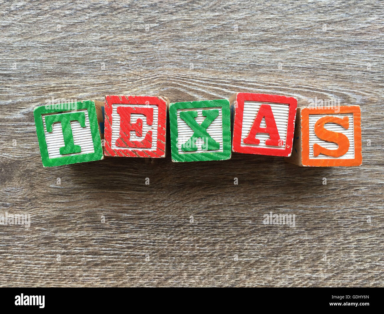 TEXAS word written with alphabet wood block letter toys Stock Photo
