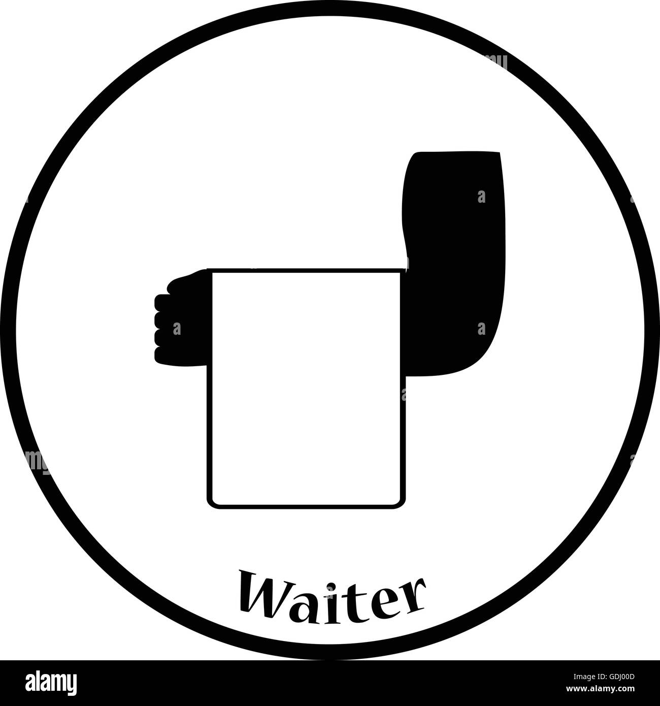 Waiter hand with towel icon. Thin circle design. Vector illustration ...