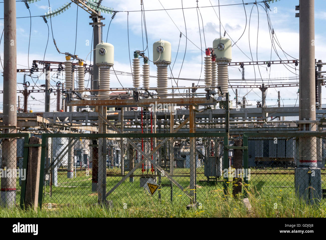 wires and insulators power Stock Photo Alamy