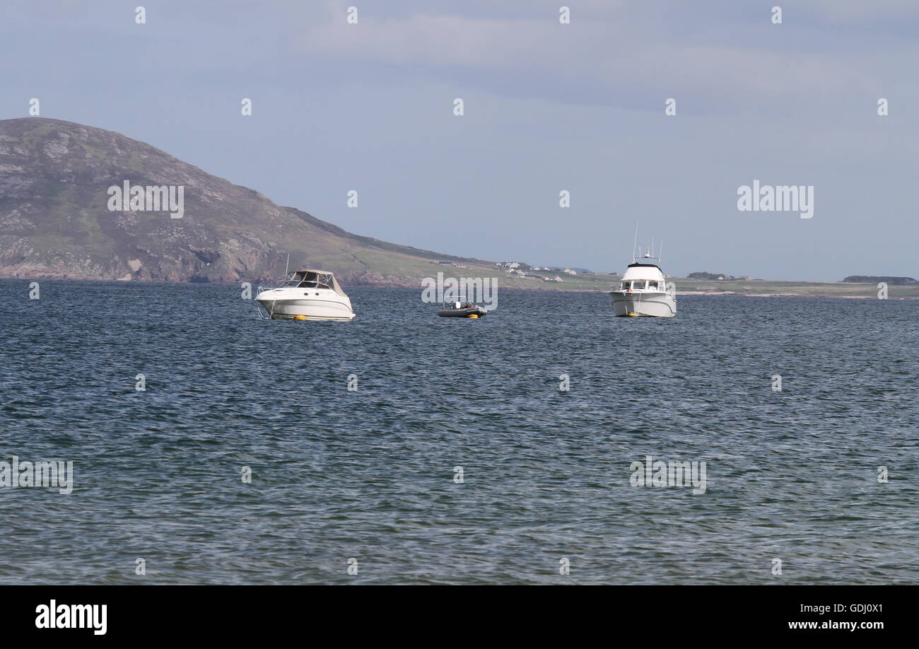 Boats on Lough Swilly off Portsalon, County Donegal Ireland. Stock Photo