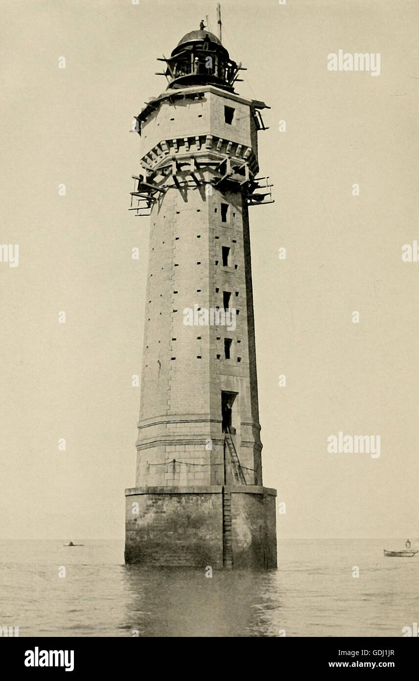 Fitting the Lantern of La Jument Light, circa 1911 Stock Photo