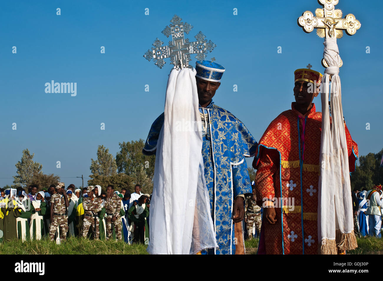 Two orthodox christian deacons are participating at the Timkat festival ( i.e. the Ethiopian Epiphany) ( Ethiopia) Stock Photo