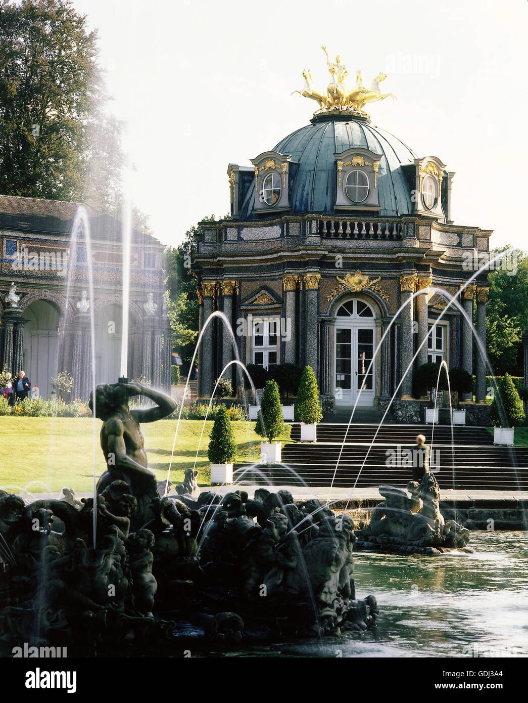 geography / travel, Germany, Bavaria, Bayreuth, park, Hermitage, architecture in order by margrave Georg Wilhelm 1715 - 1718, according to plans by Johann David Raentz, sun temple (built 1749 - 1753), Stock Photo