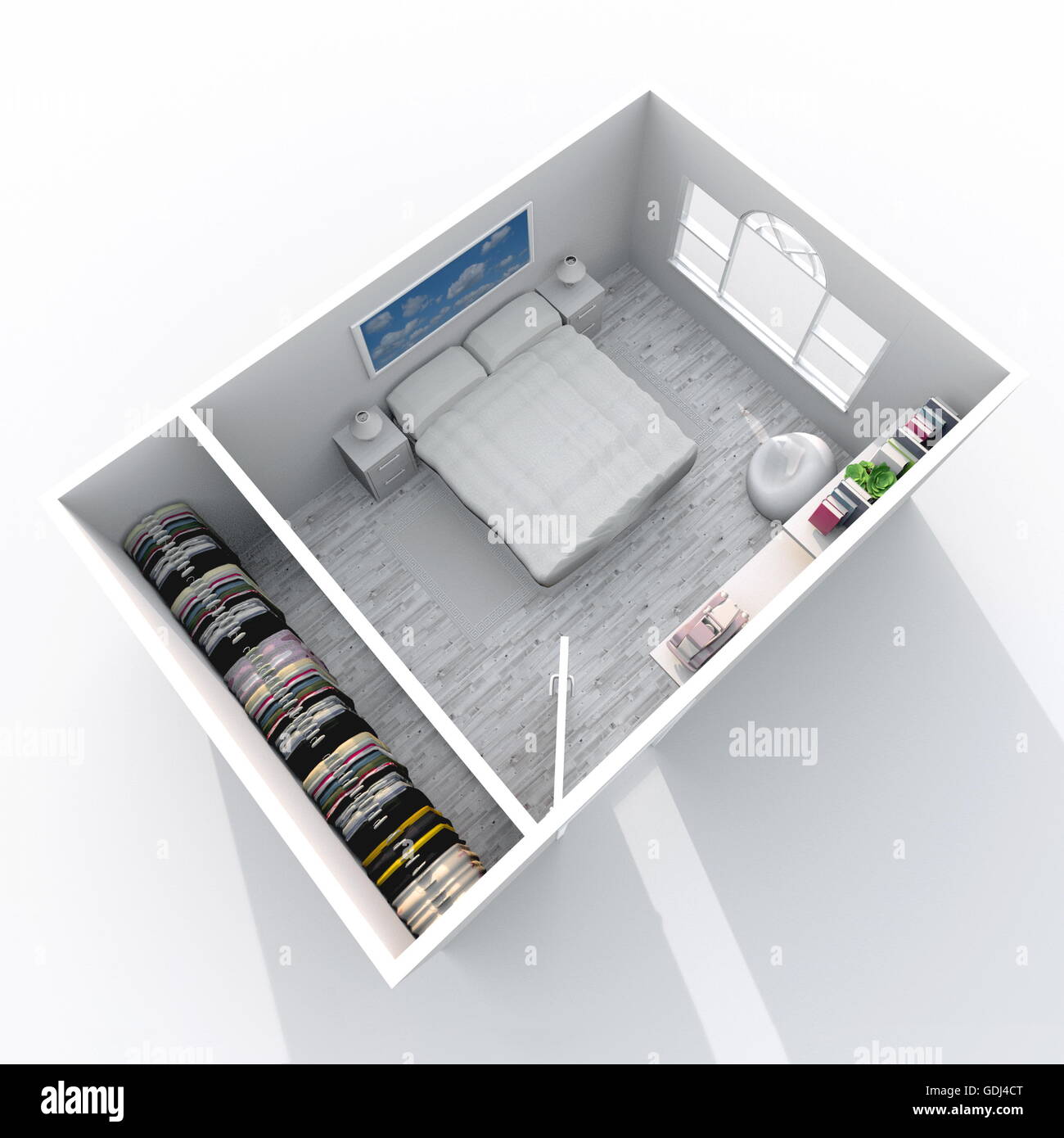 3d Interior Rendering Perspective View Of Furnished Bedroom