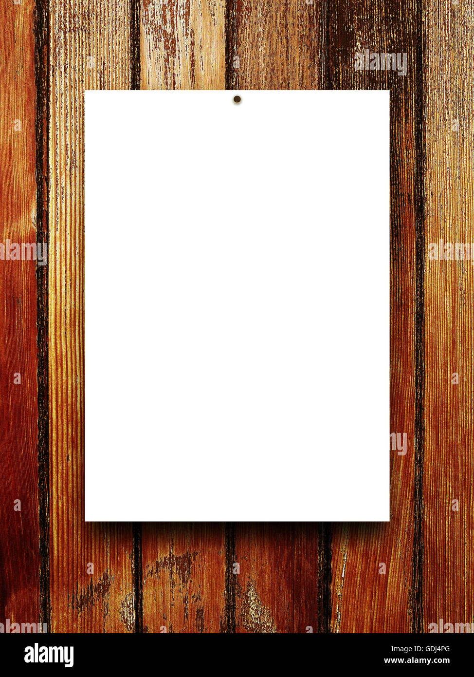 Close-up of one nailed blank frame on brown weathered wooden boards background Stock Photo