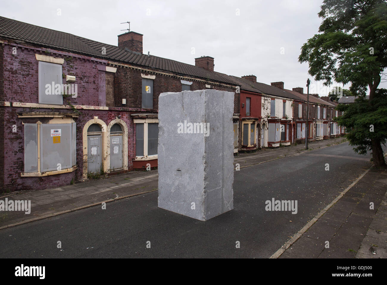 'Momentary Monument - The Stone' by Lara Favaretto, stands on Rhiwlas Street, in Liverpool, Merseyside, as part of Biennial 2016 Stock Photo