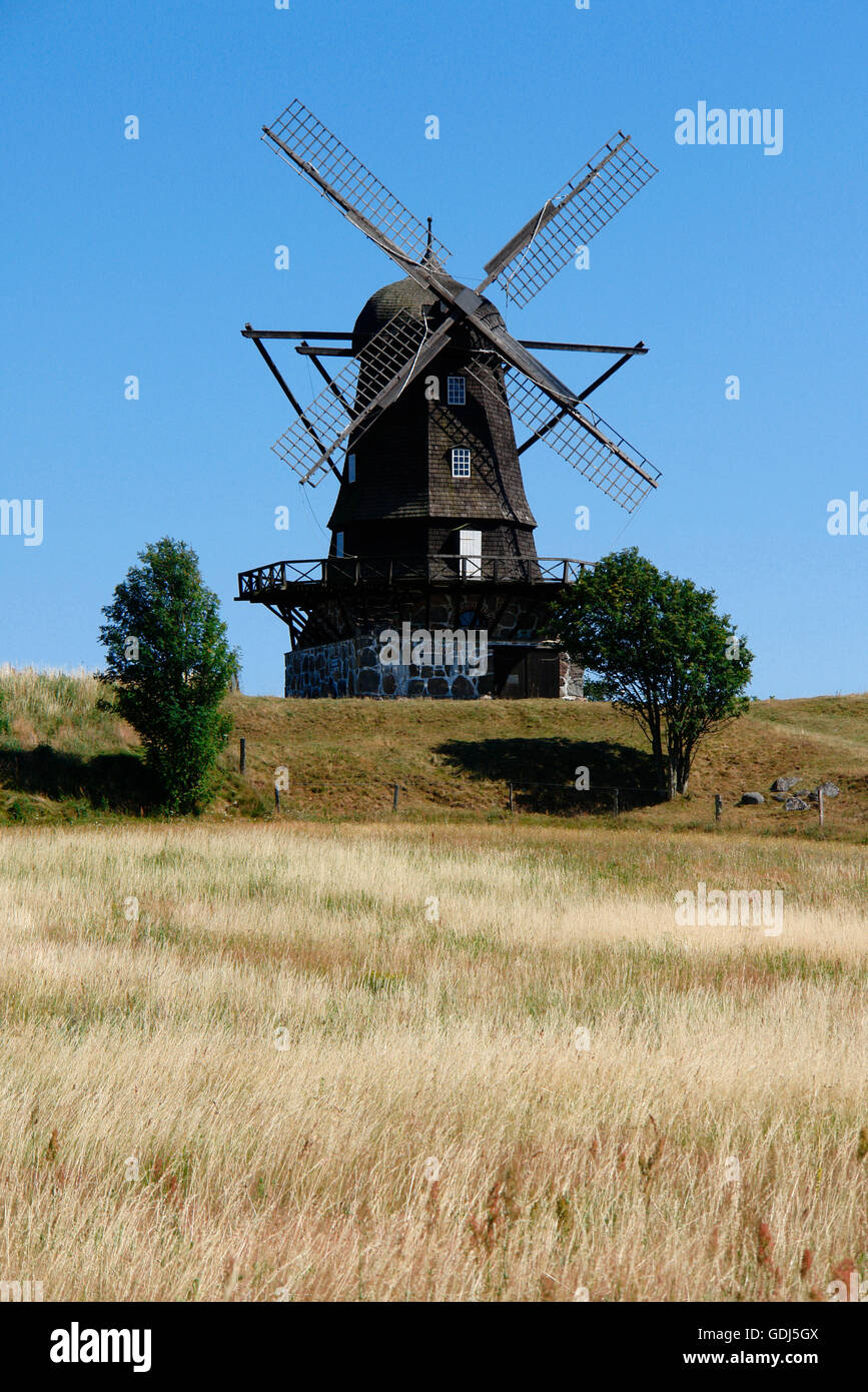 geography / travel, Sweden, landscapes, Skane/Mölle - Högarnäs: Landscape with old windmill, Stock Photo