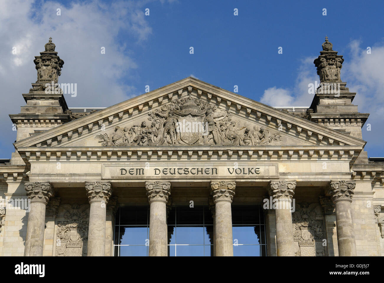geography / travel, Germany, Berlin, buildings, the parliament building "Der Reichstag", exterior view, detail: gable, Stock Photo