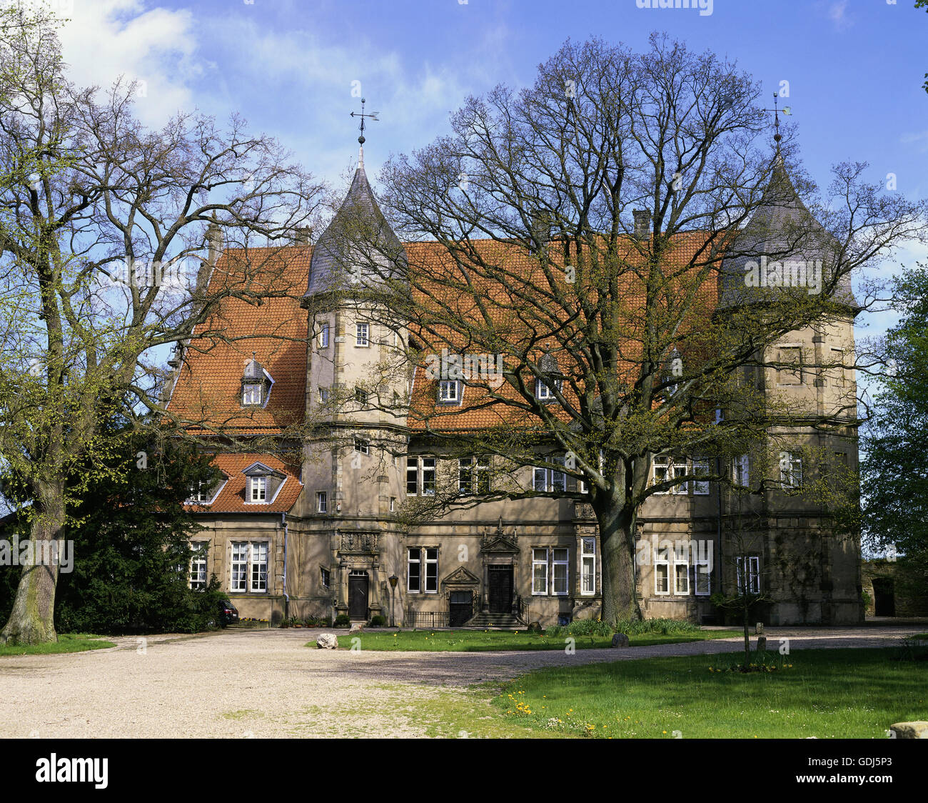 geography / travel, Germany, North Rhine-Westphalia, Barntrup, castles, Barntrup Castle, manor-house, built 1584 - 1588, architect: Eberhard Wilkening, exterior view, Stock Photo