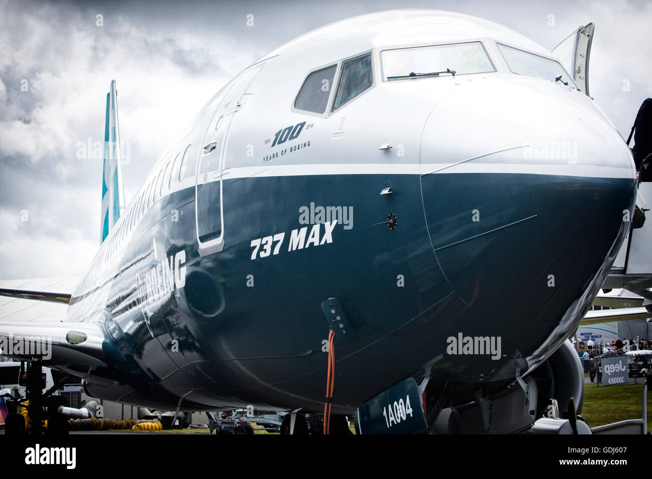 The new Boeing 737 Max at the Farnborough Airshow 2016 Stock Photo