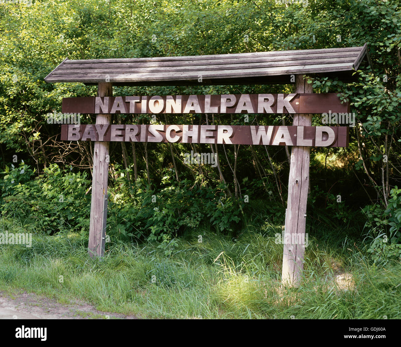 geography / travel, Germany, Bavaria, landscape / landscapes, national park Bavarian Forest, sign, Stock Photo