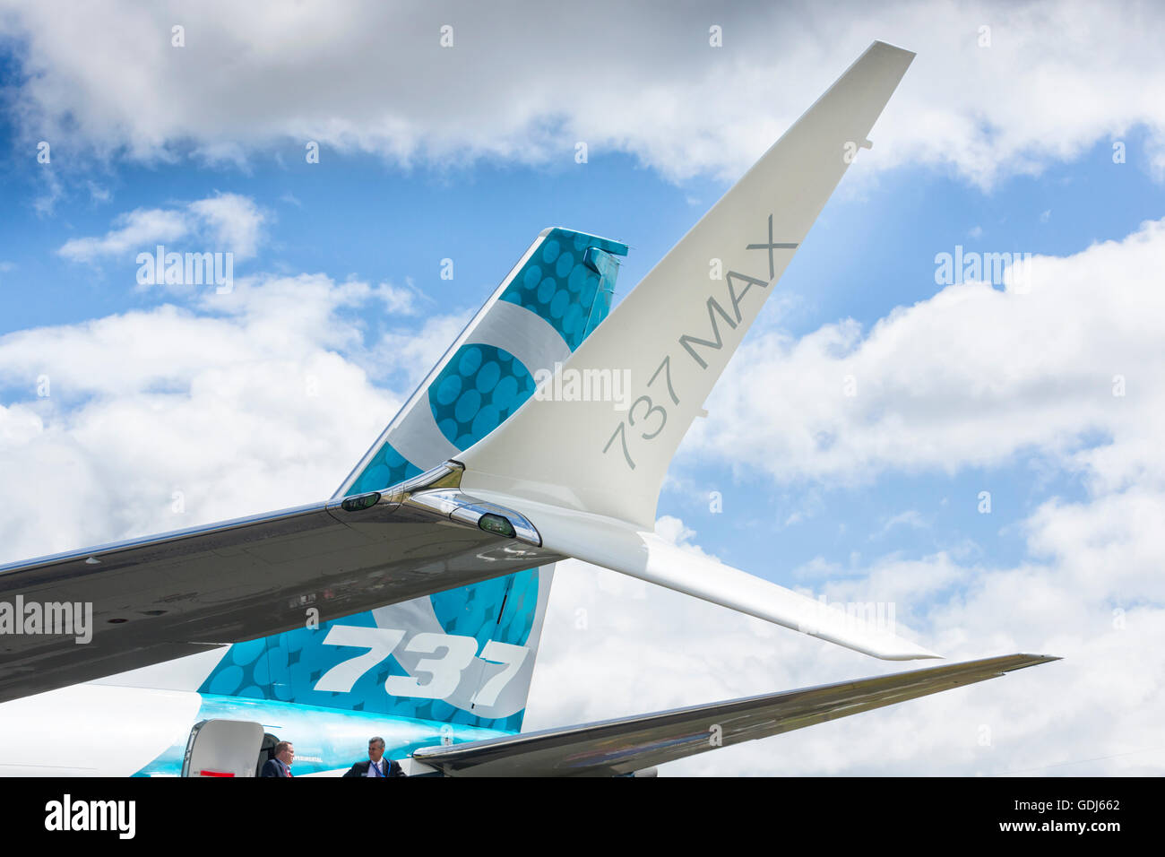 Boeing 737 MAX split tip winglet. Farnbourgh 2016 Stock Photo