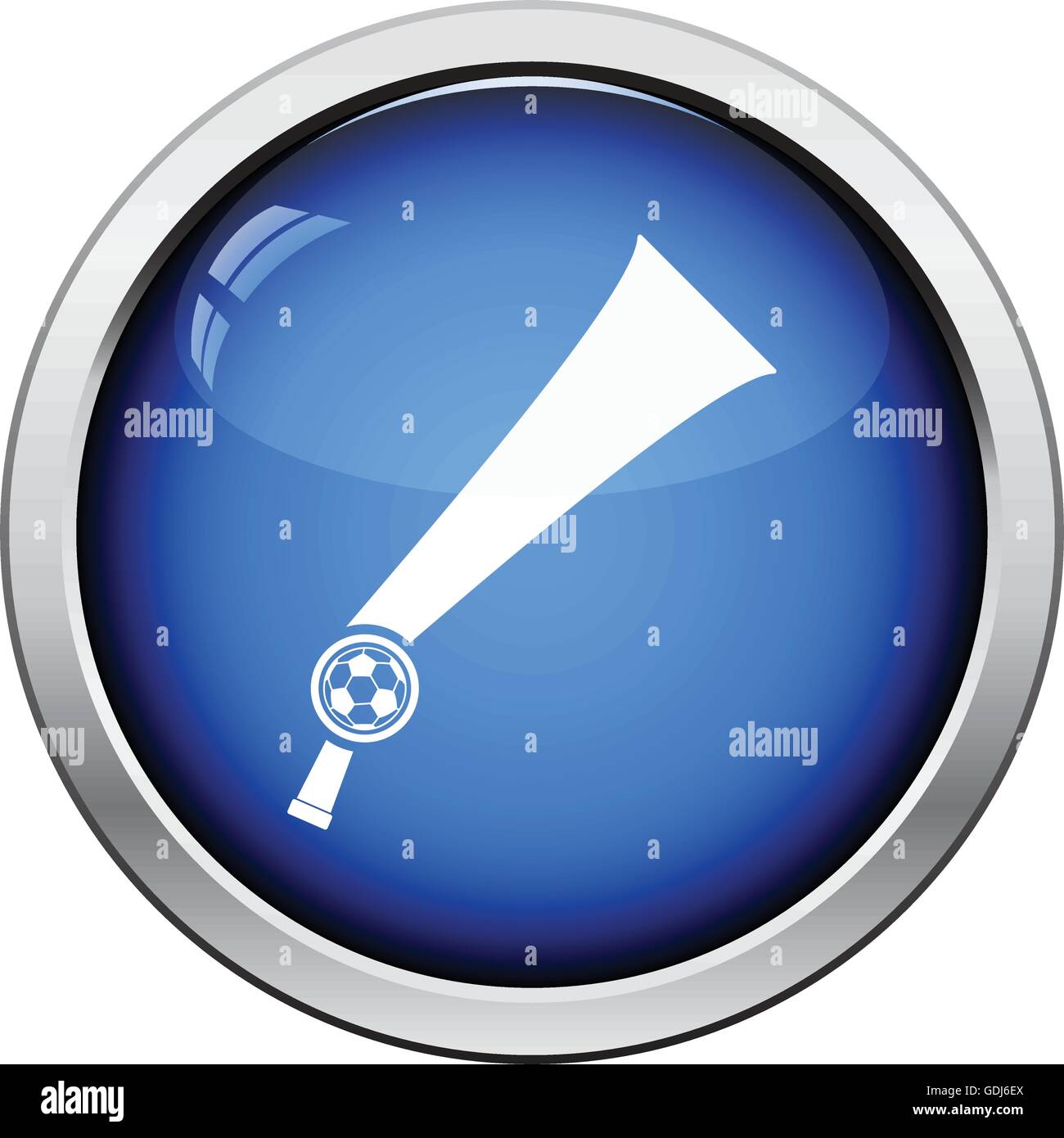Football fans wind horn toy icon. Glossy button design. Vector illustration Stock Vector Image