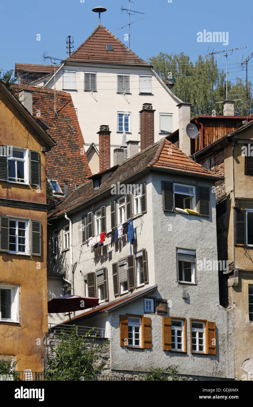 geography / travel, Germany, Baden-Württemberg, Tuebingen, buildings, houses on Neckar riverside, Stock Photo