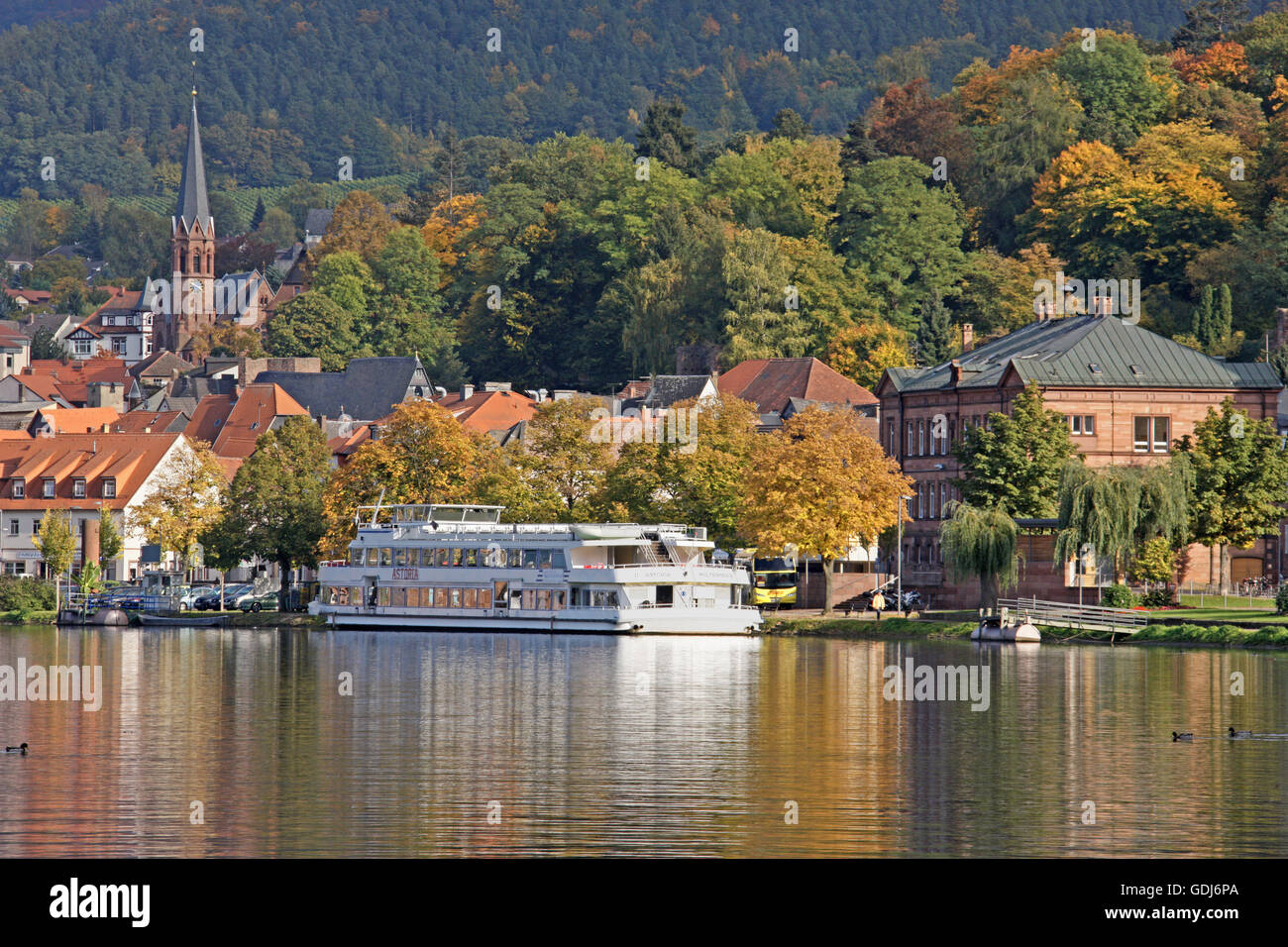 geography / travel, Germany, Bavaria, Miltenberg on the Main, city views / cityscapes, ship at landing stage, Stock Photo