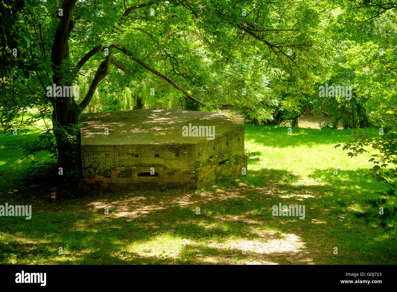 WW2 Bunker besides River Mole just outside village of Brockham, Surrey, UK Stock Photo