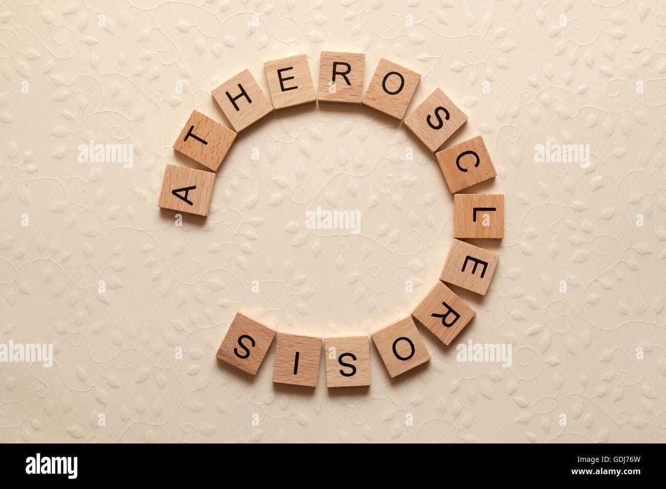 The word atherosclerosis formed with letters Stock Photo