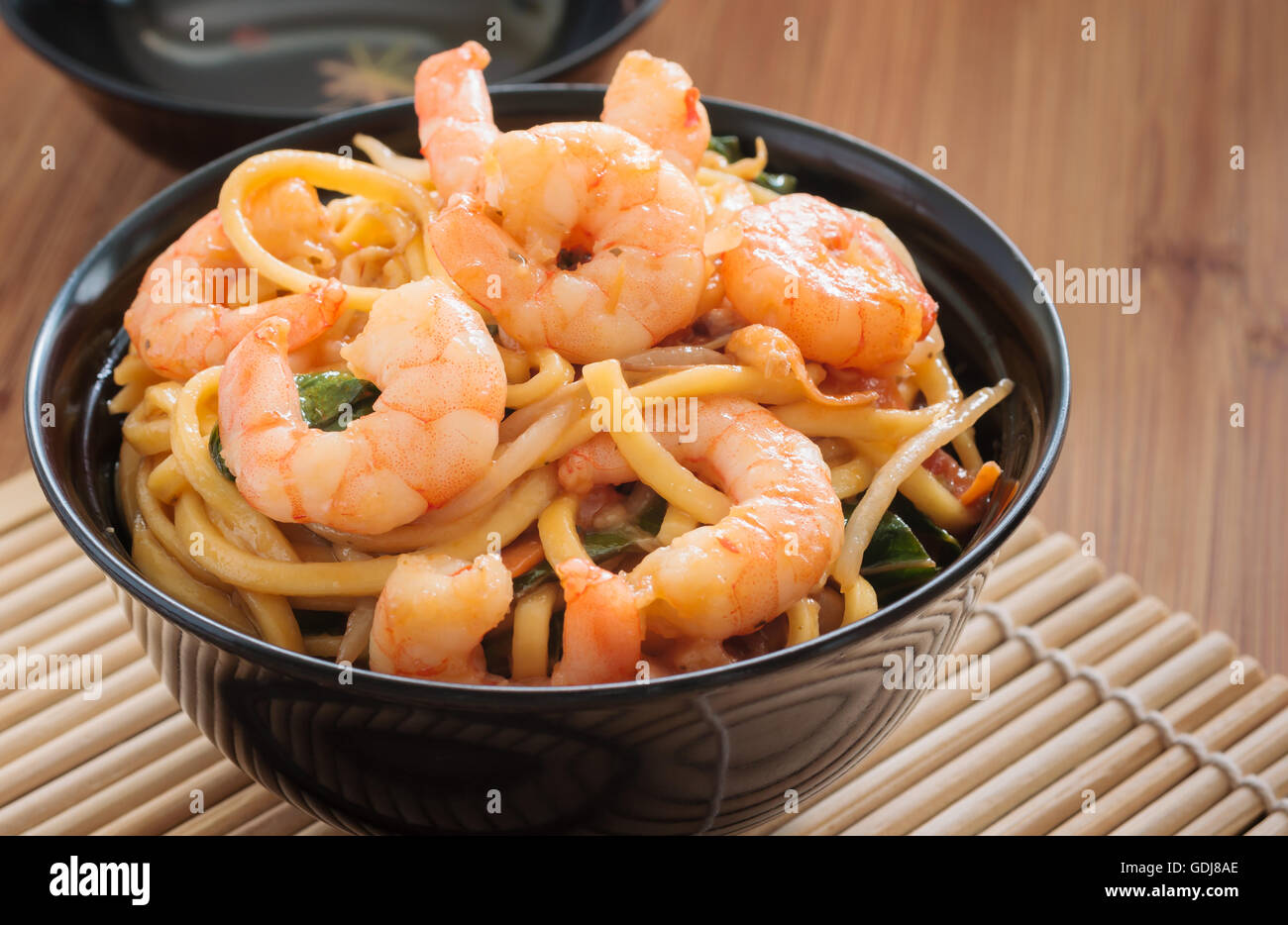 Prawn Chow Mein or Lo Mein stir fried prawns with egg noodles