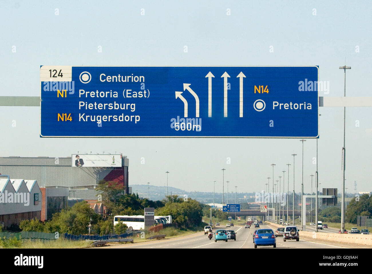 Traffic Sign over N1 highway towards Pretoria, Centurion, South Africa
