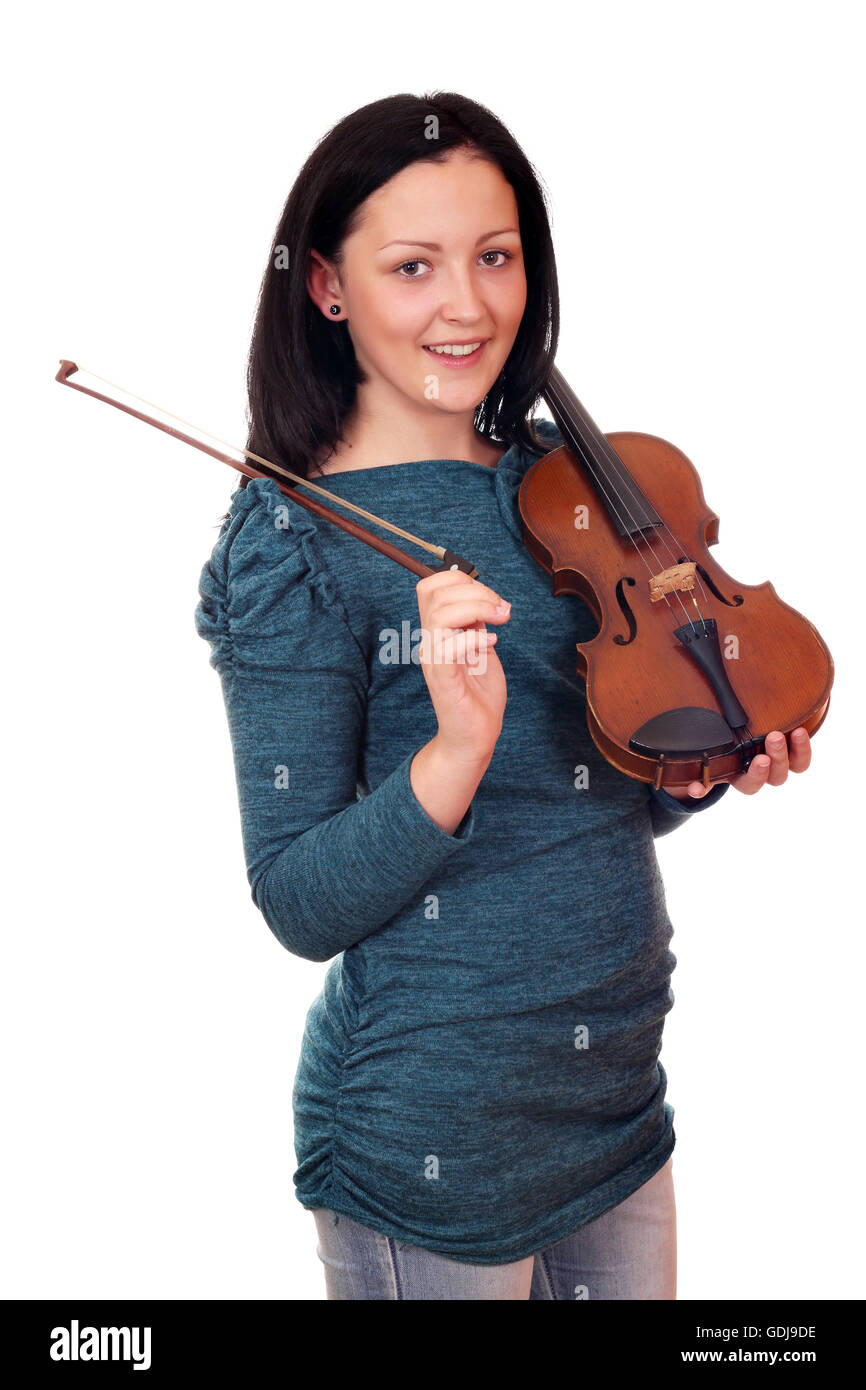teenage girl posing with violin Stock Photo - Alamy