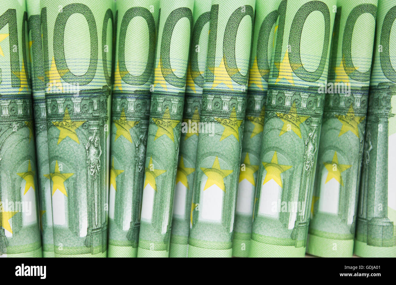 stacked one hundred euro bills - european money Stock Photo