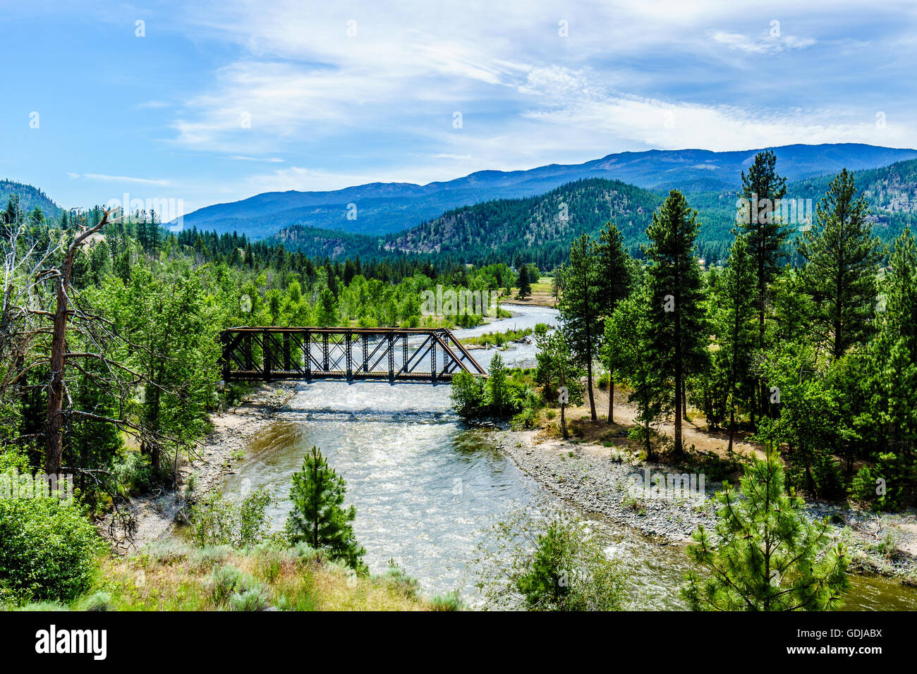Truss Bridge over the Nicola River as it flows along Highway 8 from the town of Merritt to the