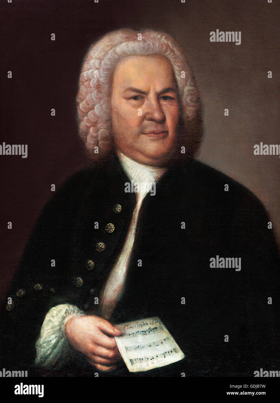 Johann Sebastian Bach. The German Baroque composer, J S Bach (1685-1750). Portrait by Elias Gottlob Haußmann, 1746. Stock Photo