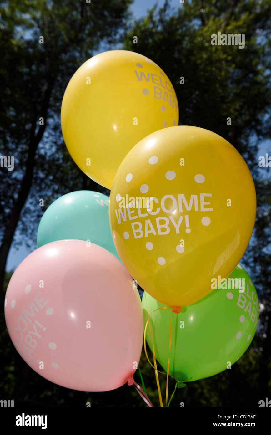 Outdoor Helium balloons for a baby shower Stock Photo Alamy