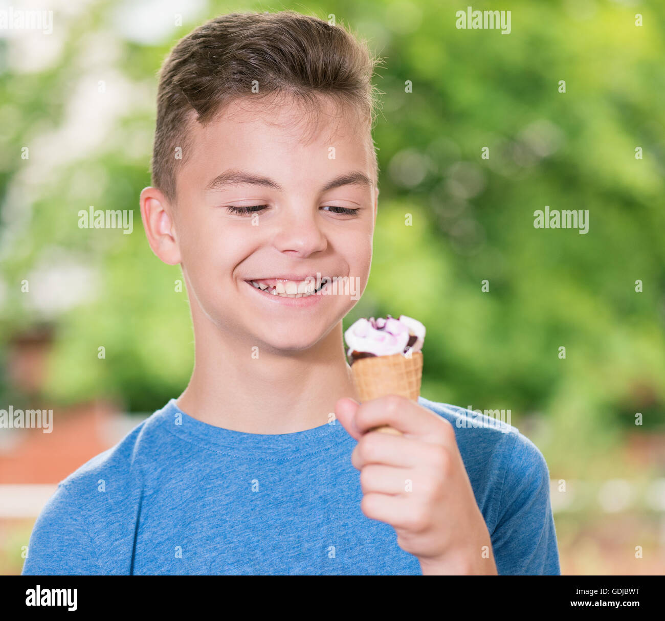 Boy with ice cream Stock Photo Alamy