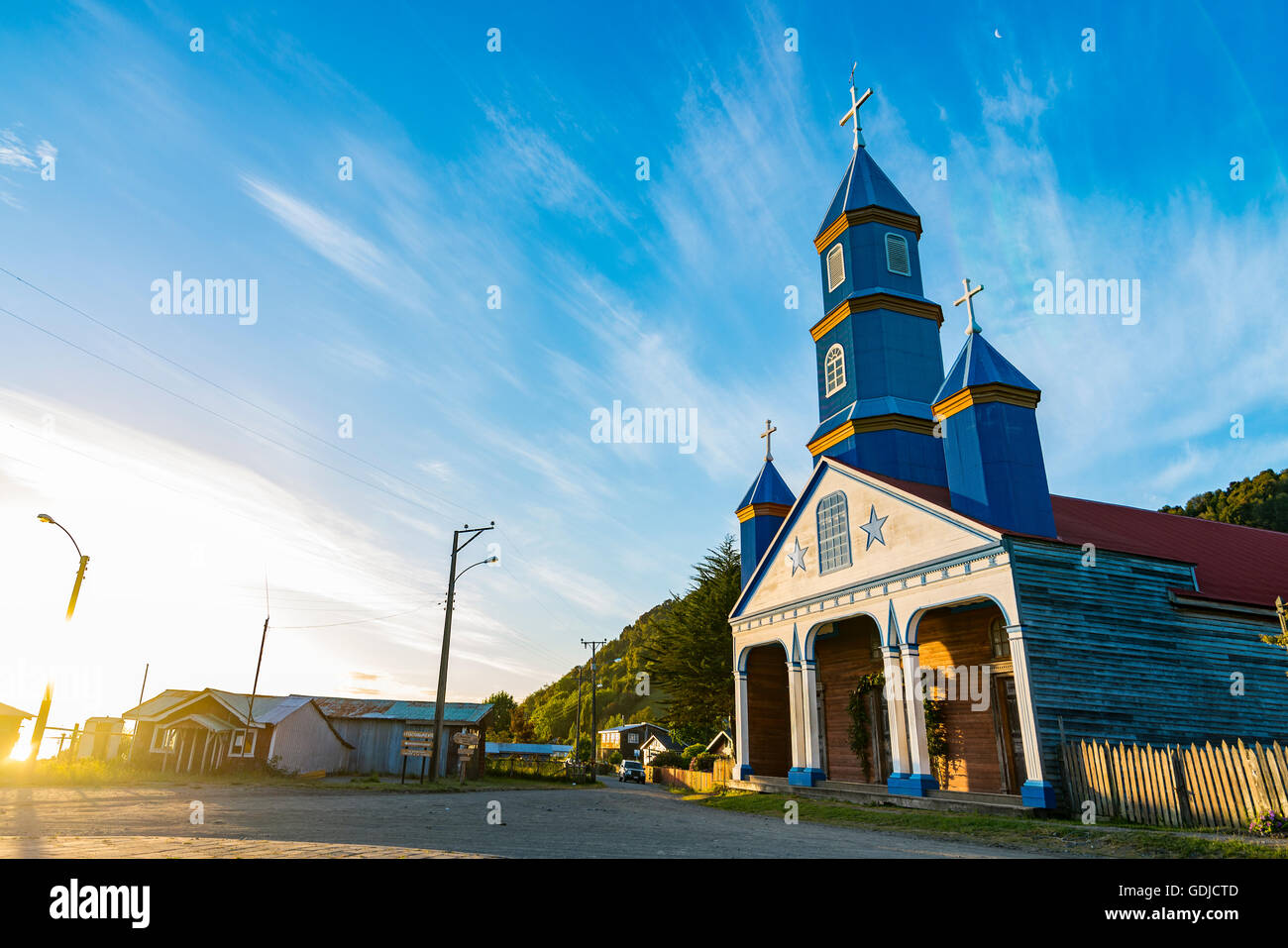 Iglesia de Tenaun, Dalcahue, Chiloe. Chiloe churches. Stock Photo