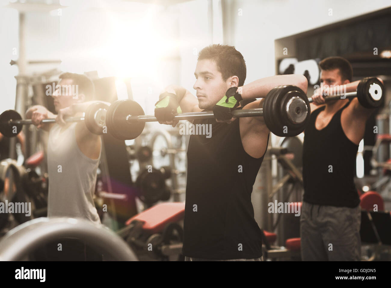 group of men with barbells in gym Stock Photo Alamy