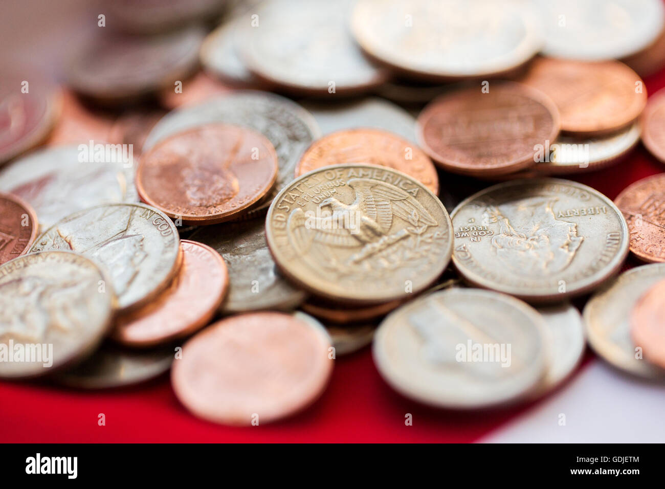 close up of american coins or money Stock Photo