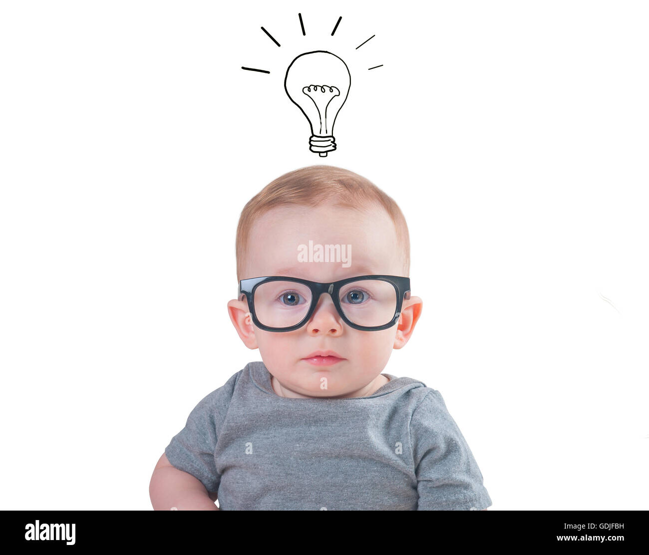 Smart baby with glasses isolated on a white ,intelligent background  Stock Photo