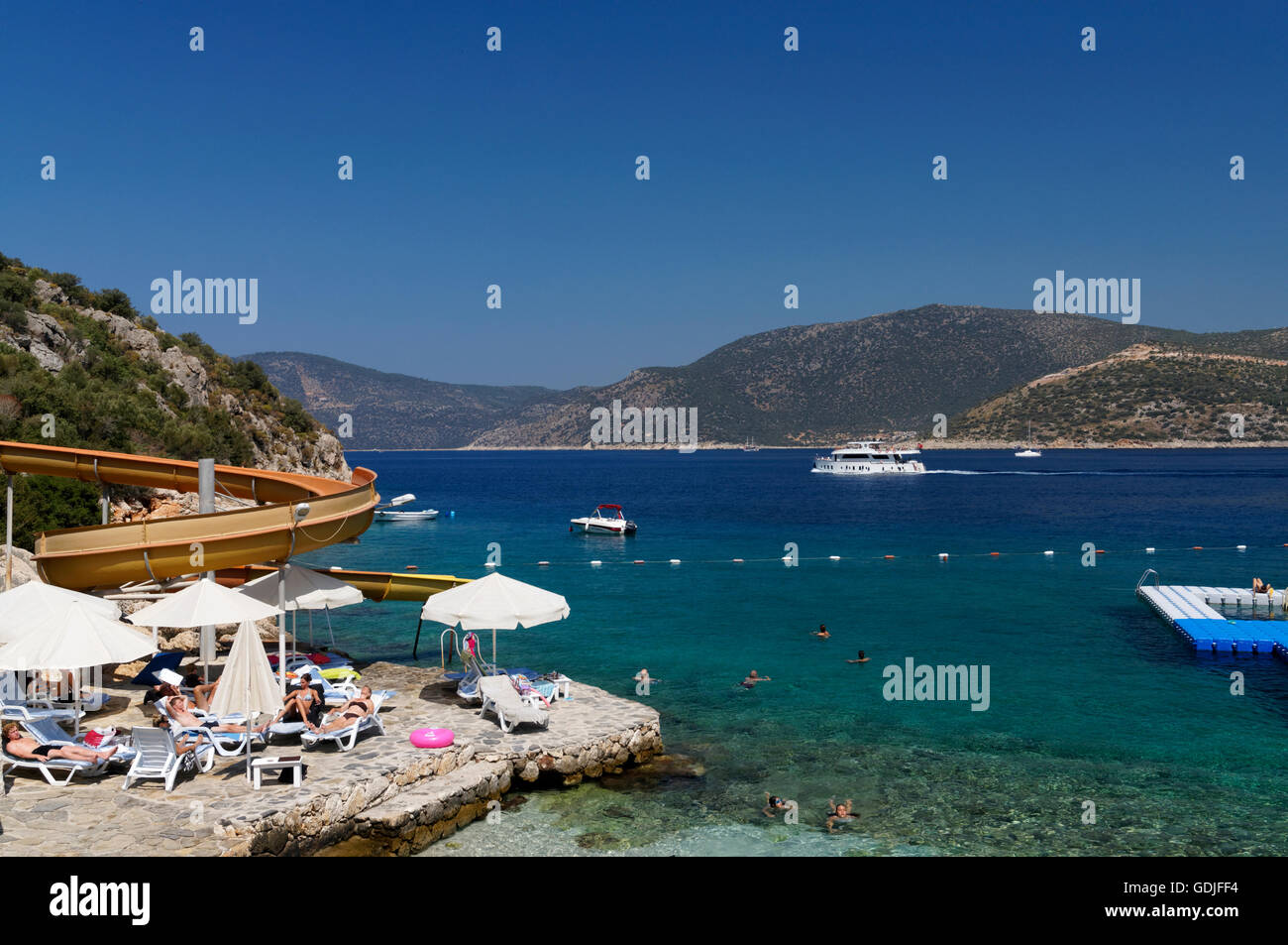 Kalkan Beach Park, Kisla, Kalkan, Lycian Coast, Turkey, Asia Stock Photo -  Alamy