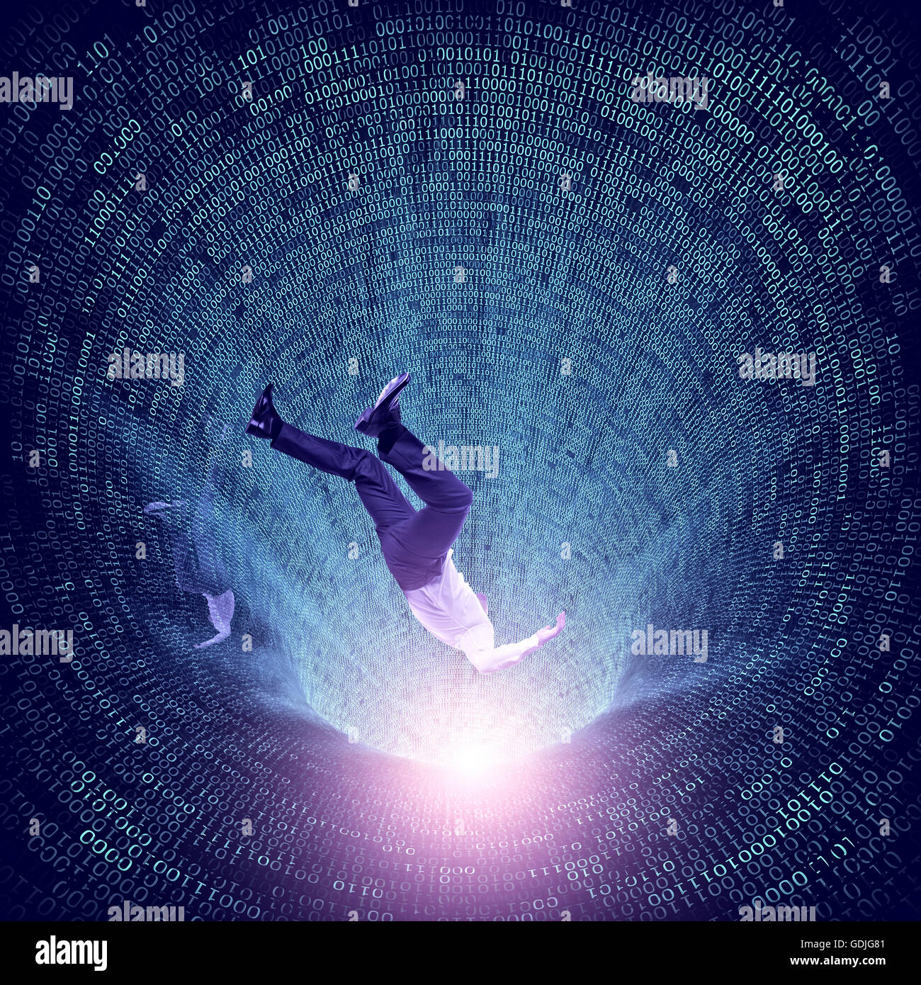 classic binary code 3d background and falling man Stock Photo