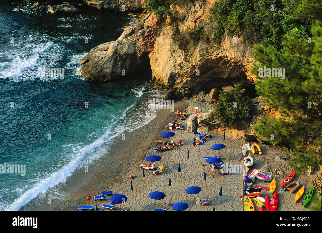 the Echo of the Sea beach, near Lerici city (La Spezia, Liguria region, Italy)    - la spiaggia Eco del Mare, fra Lerici e Tellaro (La Spezia) Stock Photo