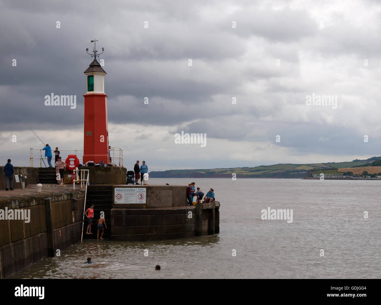 Lighthouse at the entrance to Watchet Harbour, Somerset, UK Stock Photo