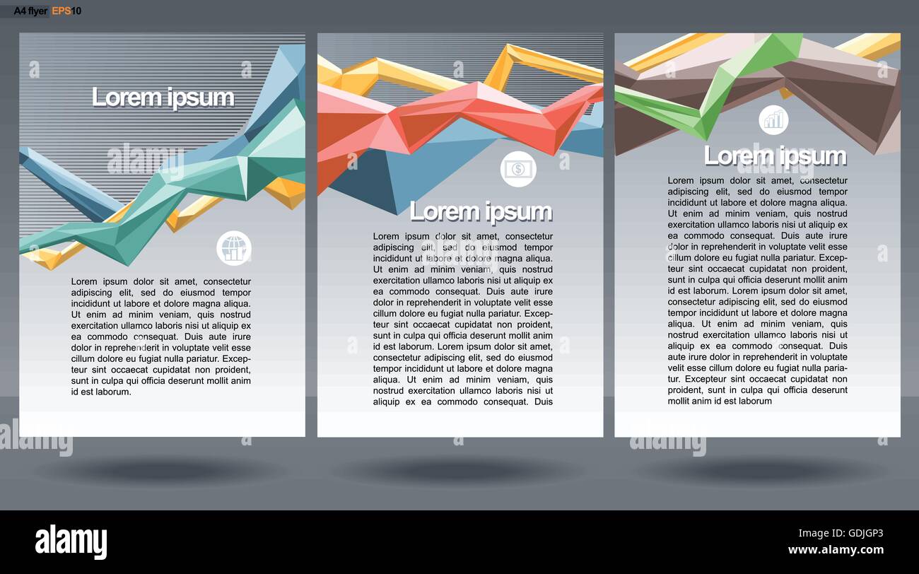 Abstract print A4 design in 3 parts, with colored lines for flyers ...
