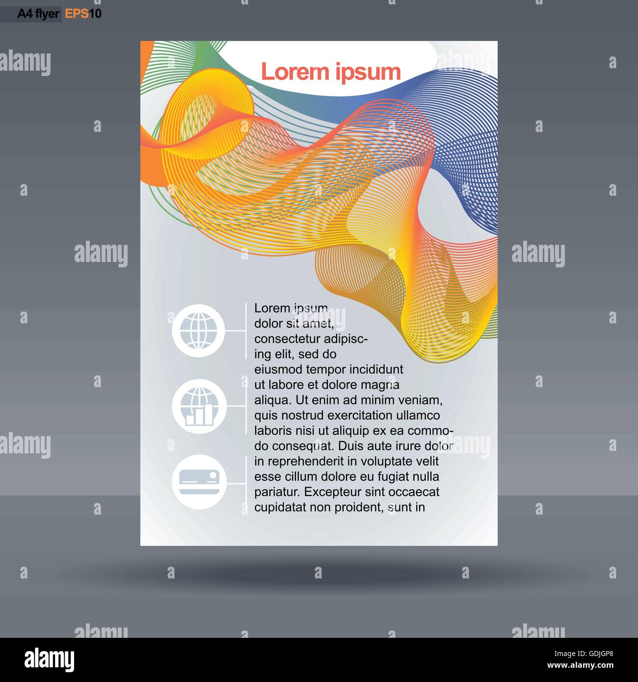 Abstract print A4 design with colored lines for flyers, banners or ...
