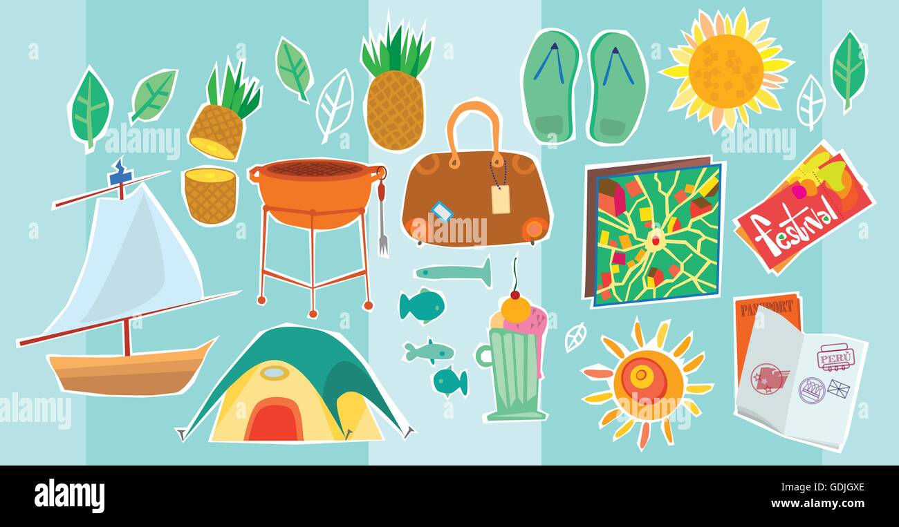 Illustration Of Travel And Vacation Icons Stock Vector Image & Art - Alamy