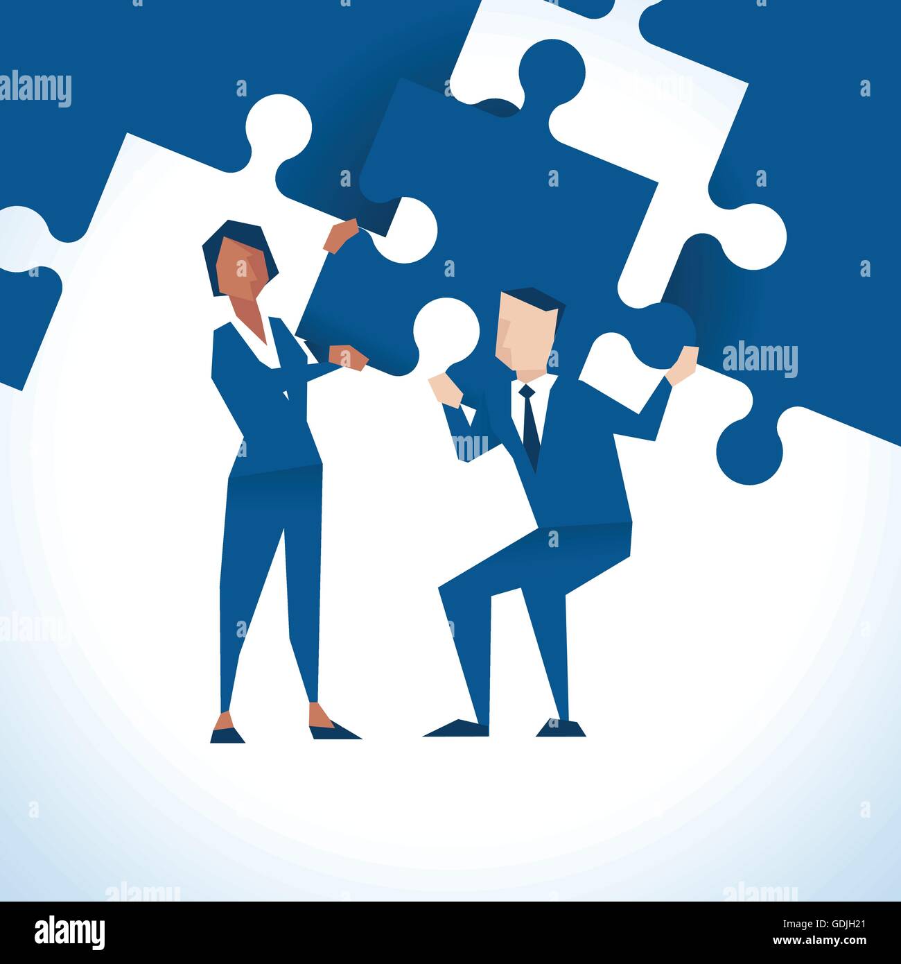 Illustration Of Businesspeople With Piece Of Jigsaw Puzzle Stock Vector ...