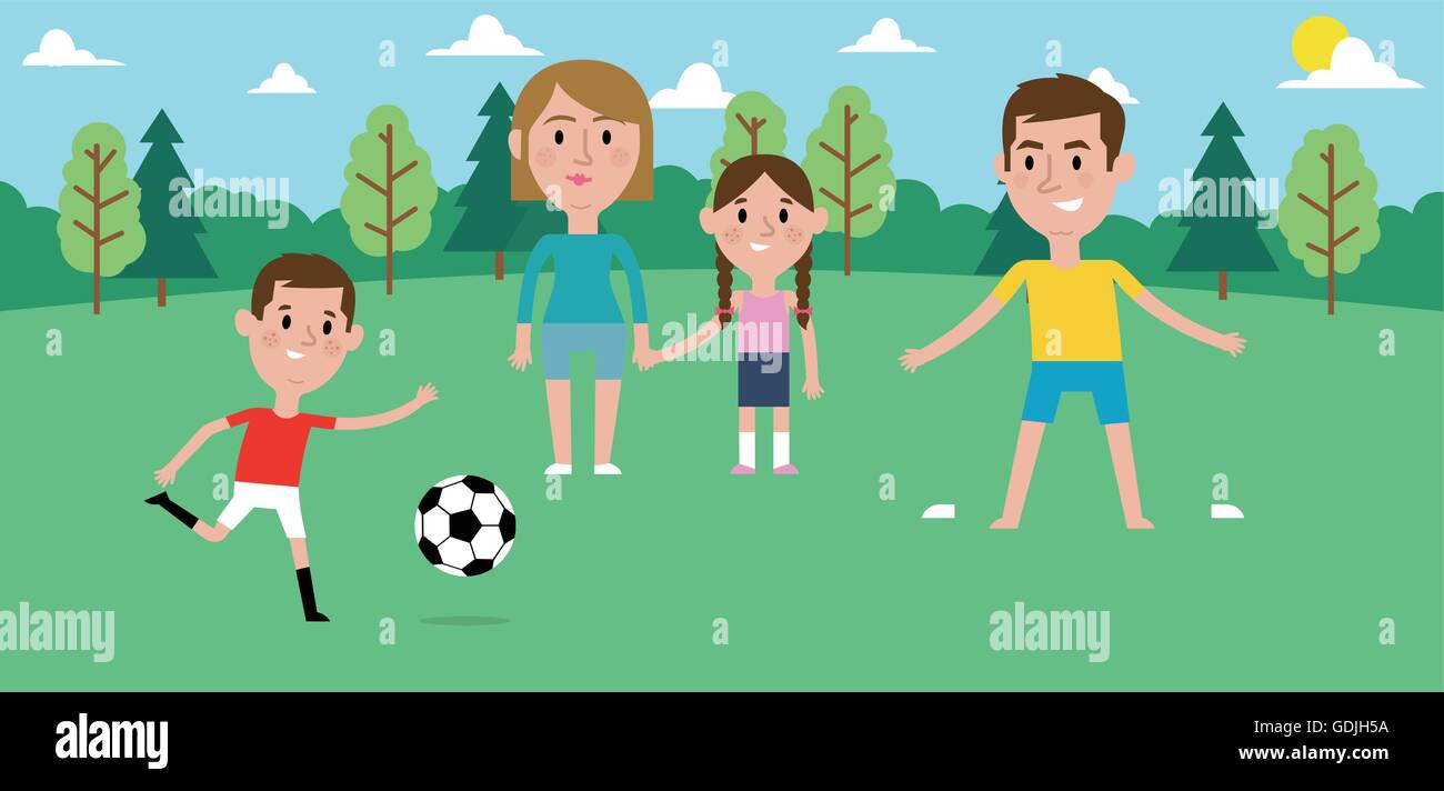 Illustration Of Family Playing Soccer In Park Together Stock Vector ...