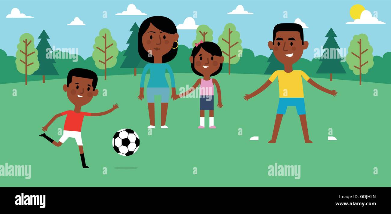 Illustration Of Family Playing Soccer In Park Together Stock Vector ...