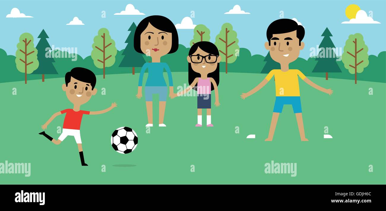 Illustration Of Family Playing Soccer In Park Together Stock Vector ...
