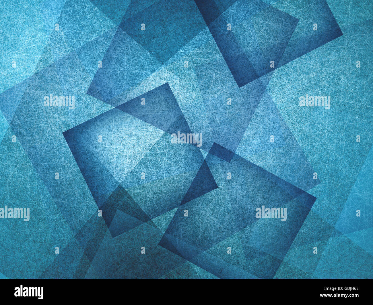 abstract blue background with geometric design, layers of intersecting angles, transparent rectangles diamonds and squares float Stock Photo