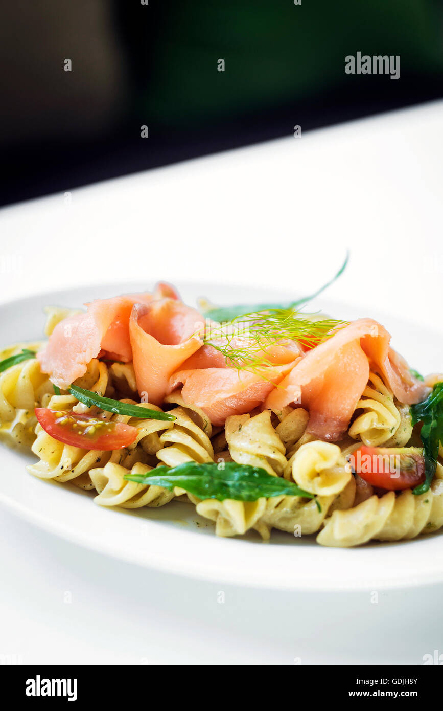 smoked salmon organic tomato and basil fresh pasta salad with ricotta