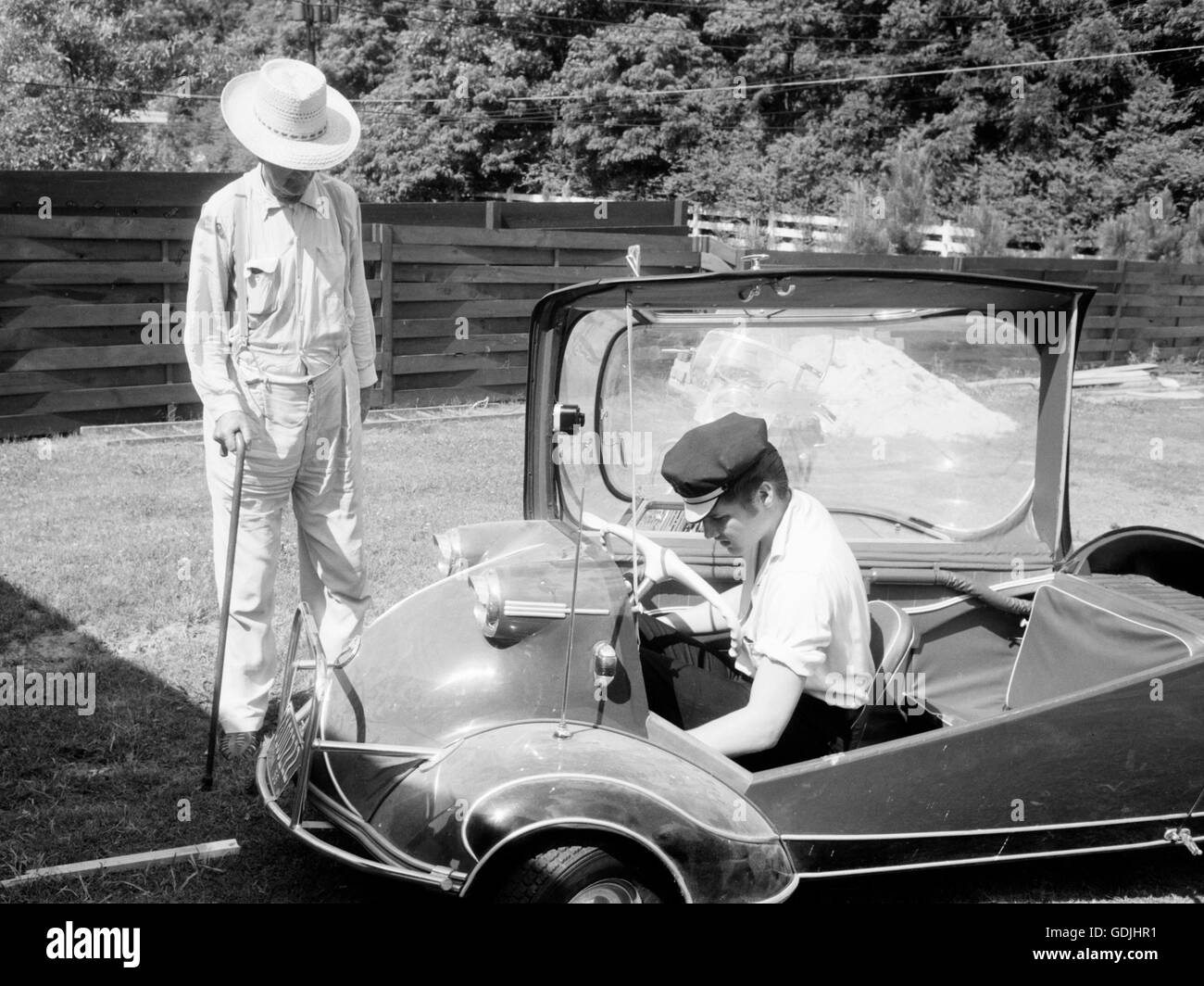 Elvis with his Messerschmitt Microcar, 1956 Stock Photo