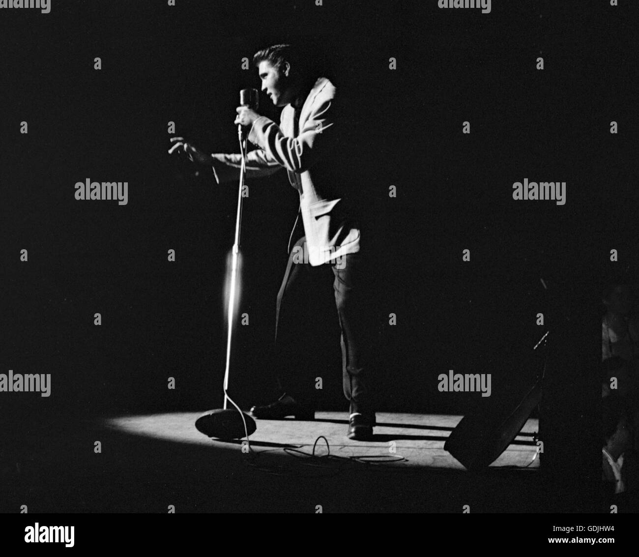 Elvis Presley in concert at the Fox Theater, Detroit, Michigan, May 25, 1956. Stock Photo