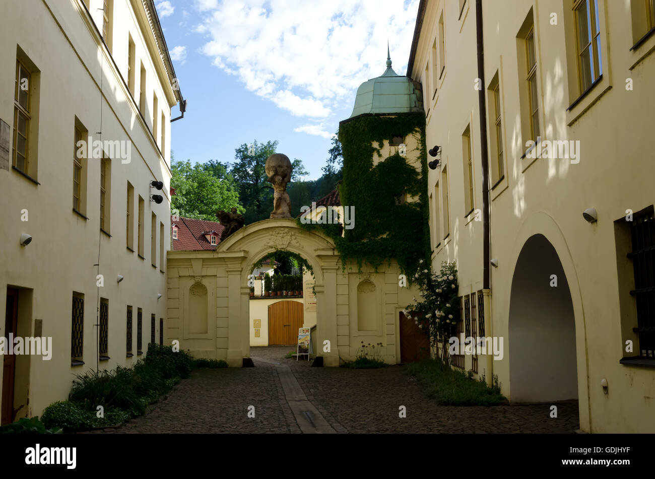 Entrance to the Wallenstein Palace Gardens (Valdstejnska Zahrada) in the centre of Prague (Praha) in the Czech Republic. Stock Photo